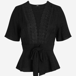 Express Lace Cardigan Blouse, XS, Black